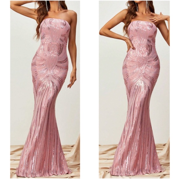 Luxe Sequin Strapless Evening Party Prom Wedding Dress - Picture 1 of 6